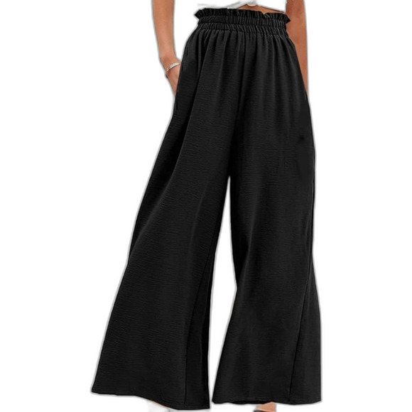 MAYFASEY Black High-Waisted Long Palazzo Wide-Leg Pants Size L | Flowing Fit New - Picture 1 of 9